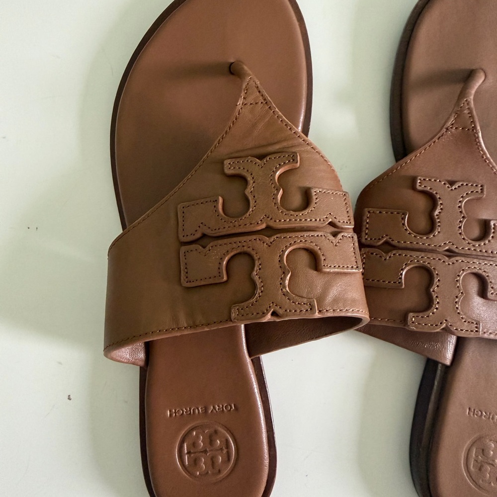 Tory Burch Tan Leather Slides - Picture 2 of 4
